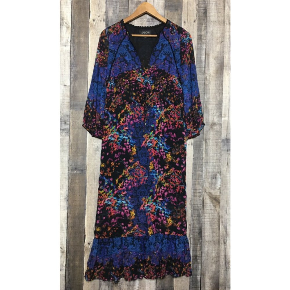 Saloni Floral Printed Boho Midi Silk  Dress
